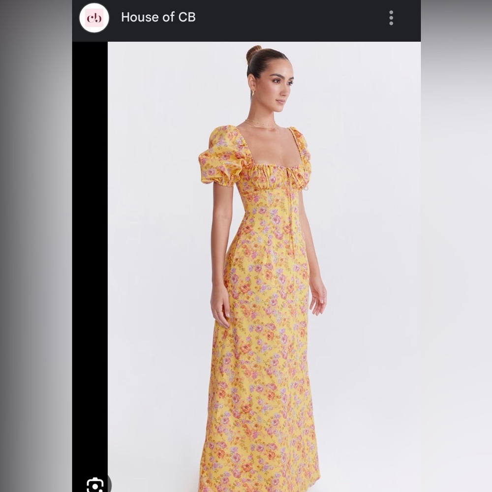 House of CB Felizia Floral Puff Sleeve Maxi Dress  - Floral Yellow Dress